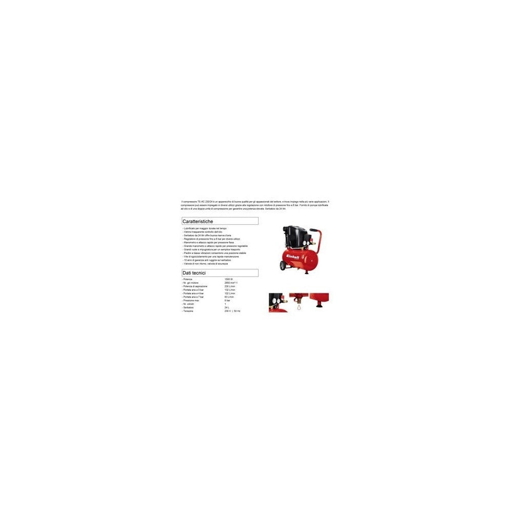Trade Shop - Compressore Aria 24 Lt Einhell Te-ac 230/24 Expert Motore 2hp 230 Lt/min. -
