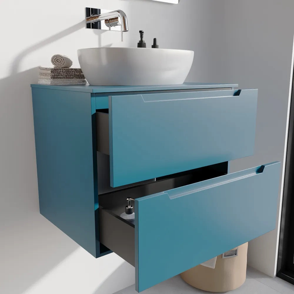 Mobile bagno sospeso 80cm dusk blue due cassetti soft-close con top | Bako