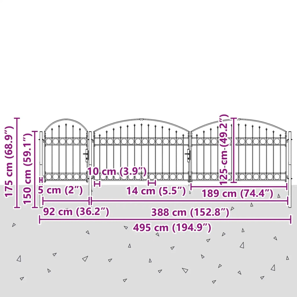 Cancello da Giardino con Parte Superiore Arcuata Assen Grigio 42008958