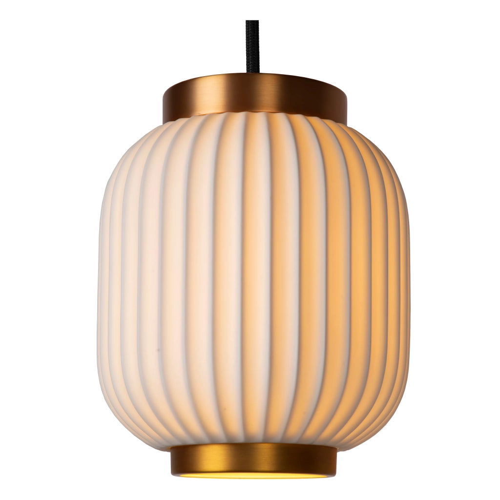 Lampada a sospensione porcellana bianca oro Gosse 3xE27 Lucide