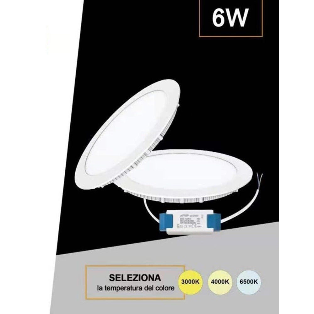 Trade Shop - Pannello Led Tondo Da Incasso 6 Watt Con Driver Cct 3000k 4000k 6500k P105a-t3c -