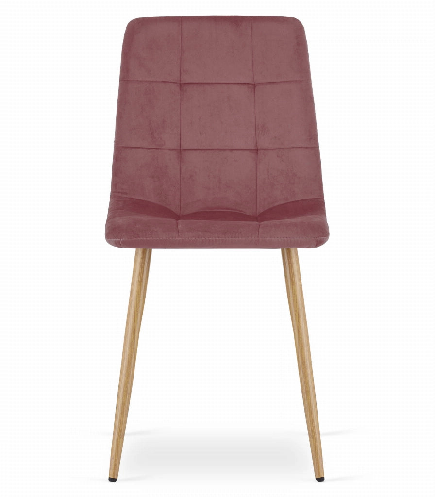 Sedia Valora PYRA in velluto rosa con gambe in legno, design moderno x4