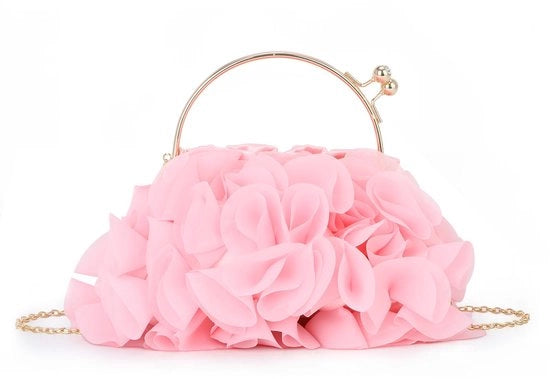 Borsa Clutch per Donna con Fiore Satinato per Abito da Sera, Borsa da Festa e Promozione
