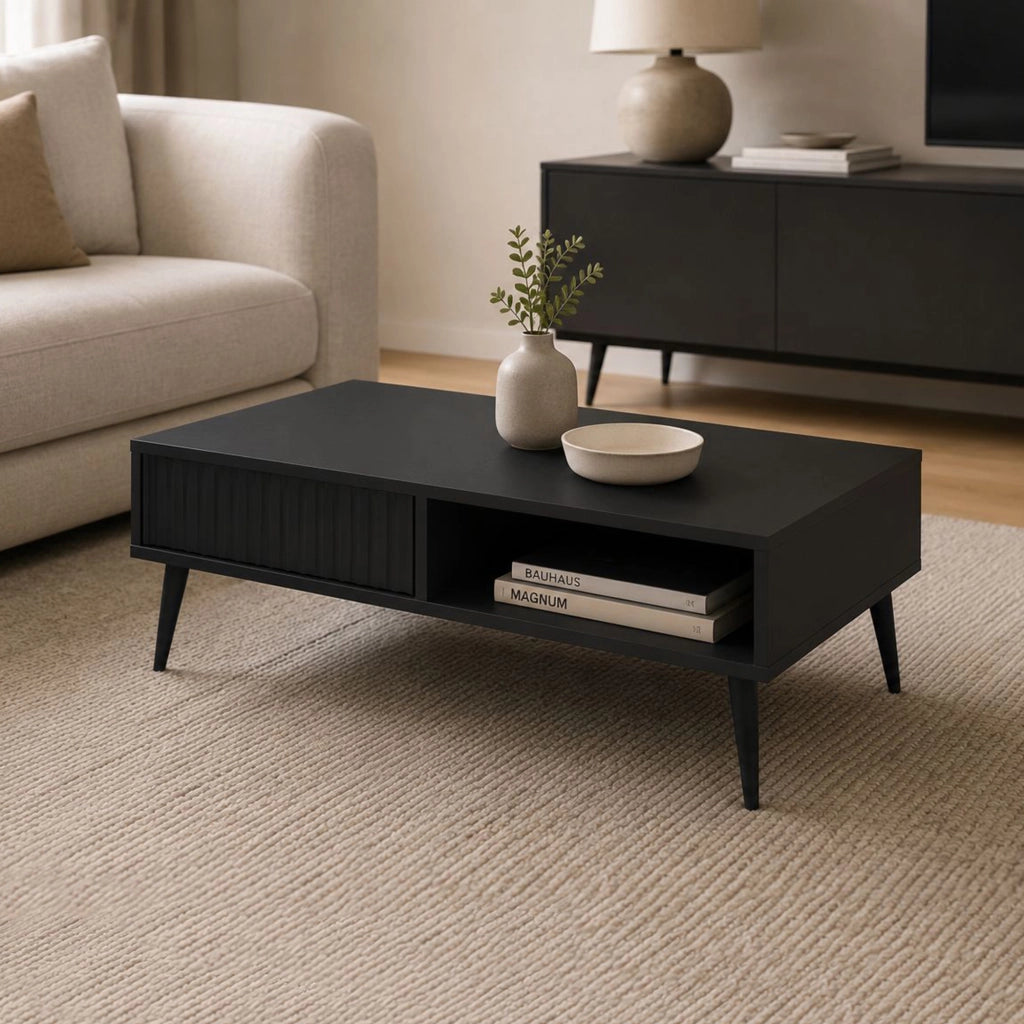 Lipa, Tavolino da Salotto 2 Cassetti, 102x67x35h cm Nero