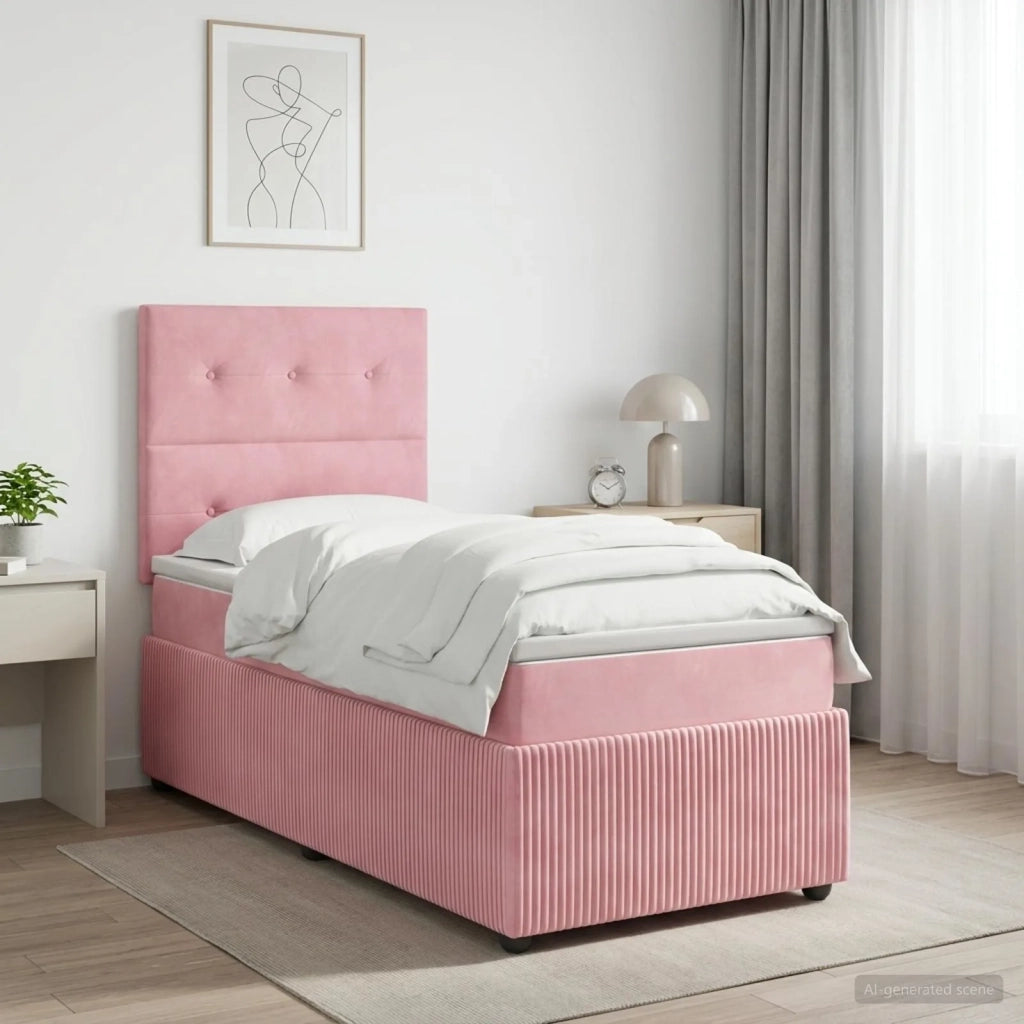 Letto Box Spring LED con Materasso Rosa 100 x 200 cm Velluto 3456016