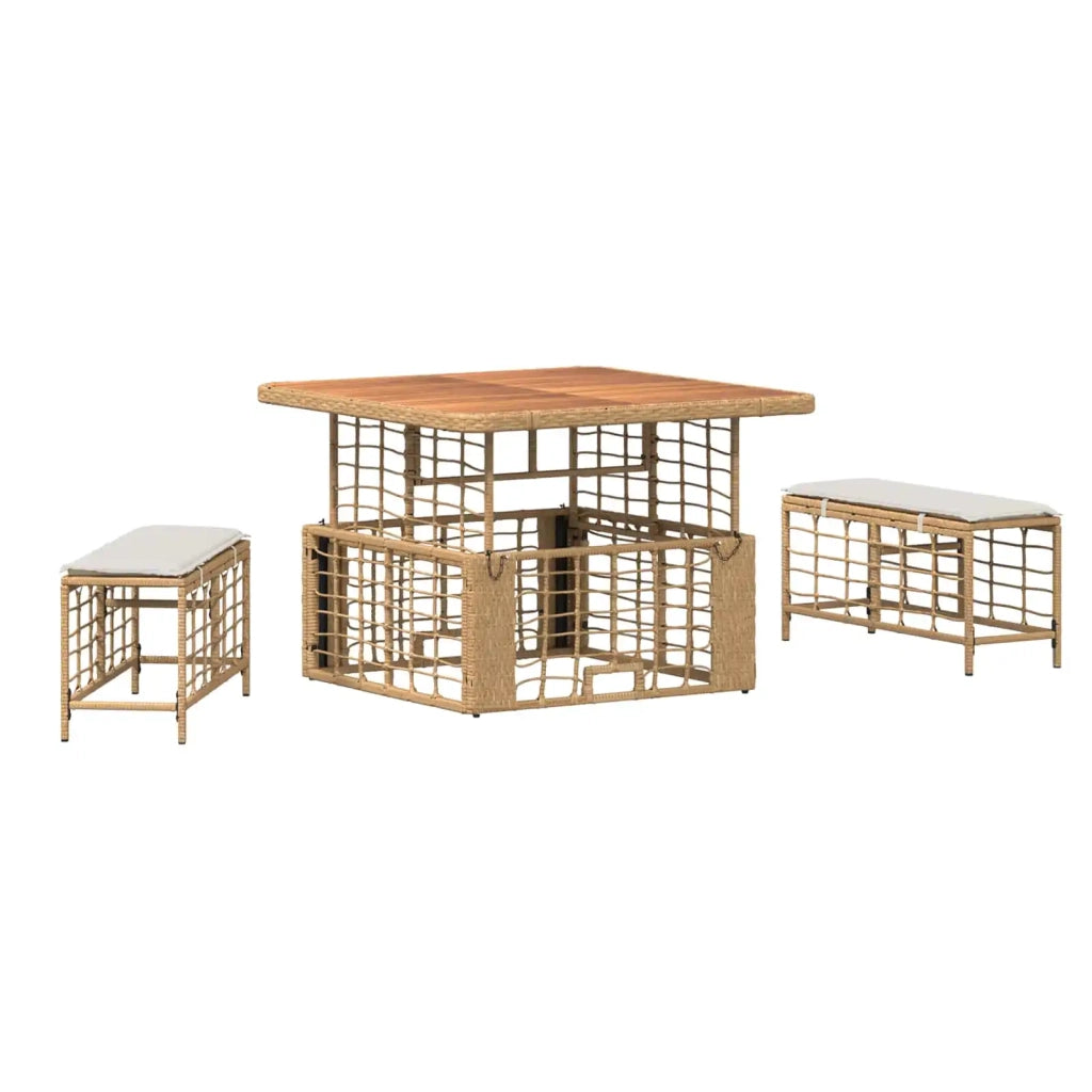 Set da Pranzo per Giardino con cuscino 3 pz | Set Salotto da Giardino Naturale e Bianco