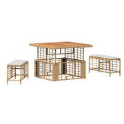 Set da Pranzo per Giardino con cuscino 3 pz | Set Salotto da Giardino Naturale e Bianco