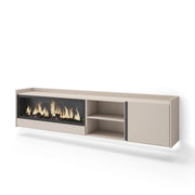 Mobile TV Soggiorno, 212x50x35 cm, Per TV fino a 80", Camino elettrico XXL, Sospeso, da appendere, LED, Beige