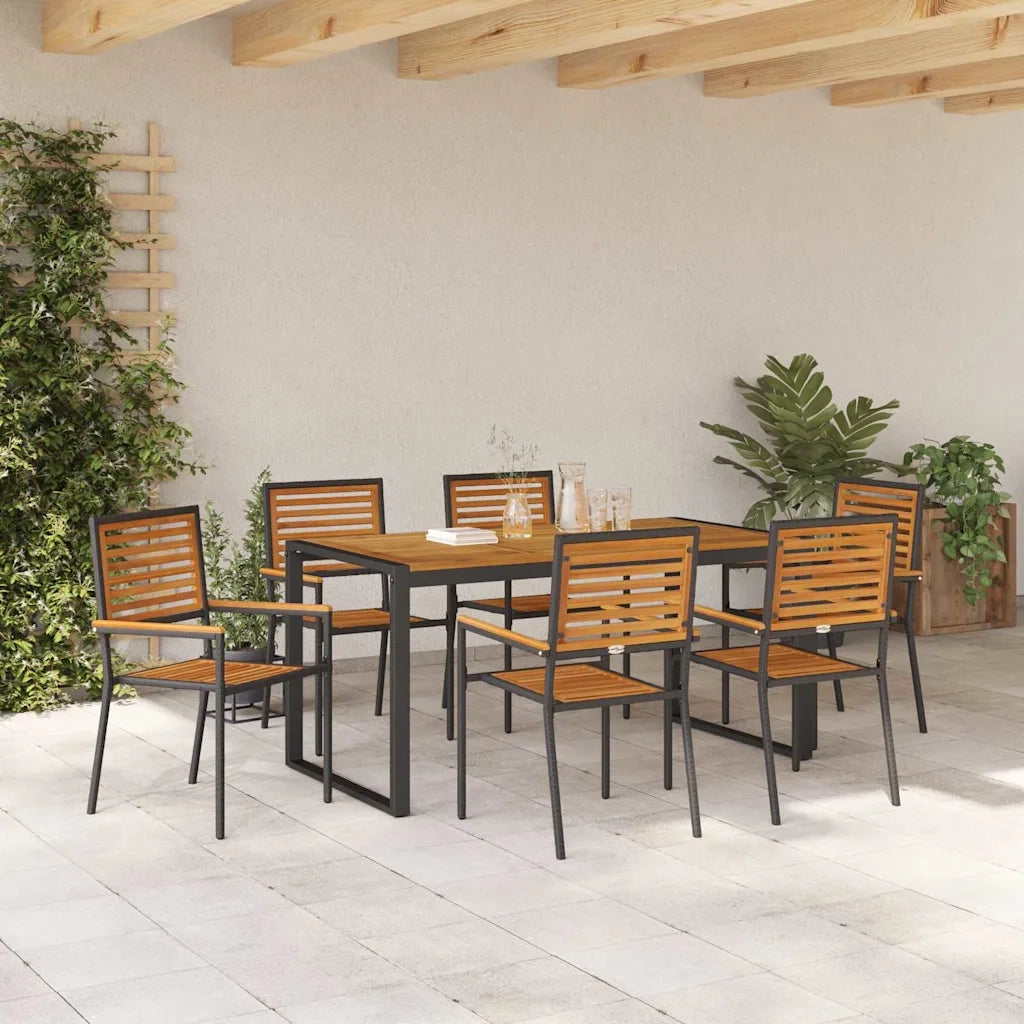 Set da Pranzo per Giardino 7 pcs Nero e Marrone polyrattan 3365478
