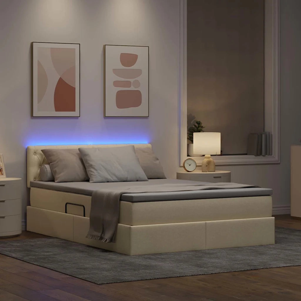 Letto con contenitore LED e materasso Crema 140 x 190 cm