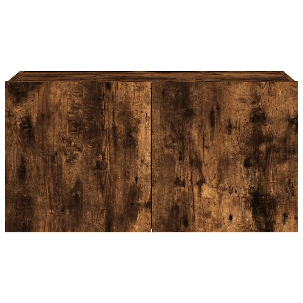 Mobile TV a Parete | Armadietto TV | Mobile Porta TV con Luci LED Rovere Fumo 80x35x41 cm