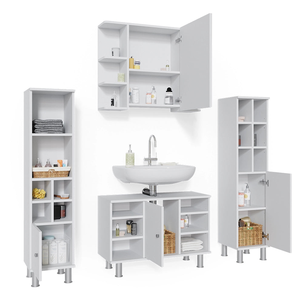 Vicco Set mobili bagno Bianco 4 parti, con armadio alto
