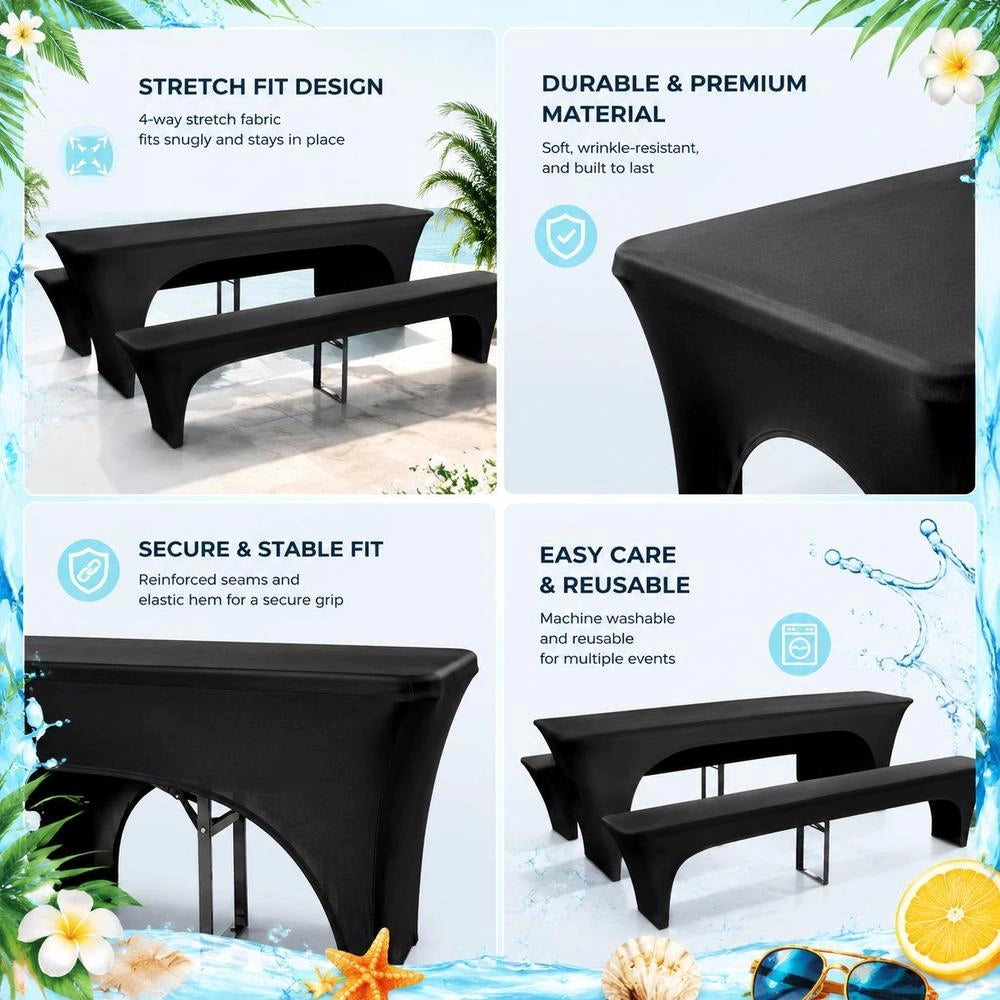 Three-piece Protective Cover Set For Beer Tables/benches, Stretch, Anthracite