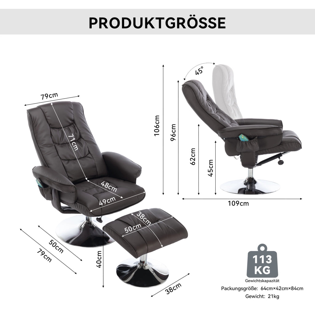 Poltrona Massaggiante con Poggiapiedi ¨C MINIMAL ¨C Similpelle Marrone, Relax Soggiorno
