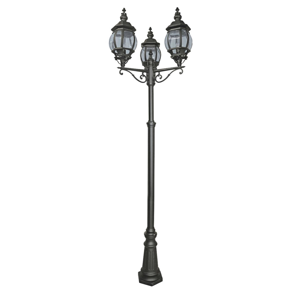 Lampione Da Esterno Rustico-Country Bel Aire Alluminio Nero 3 Luci E27