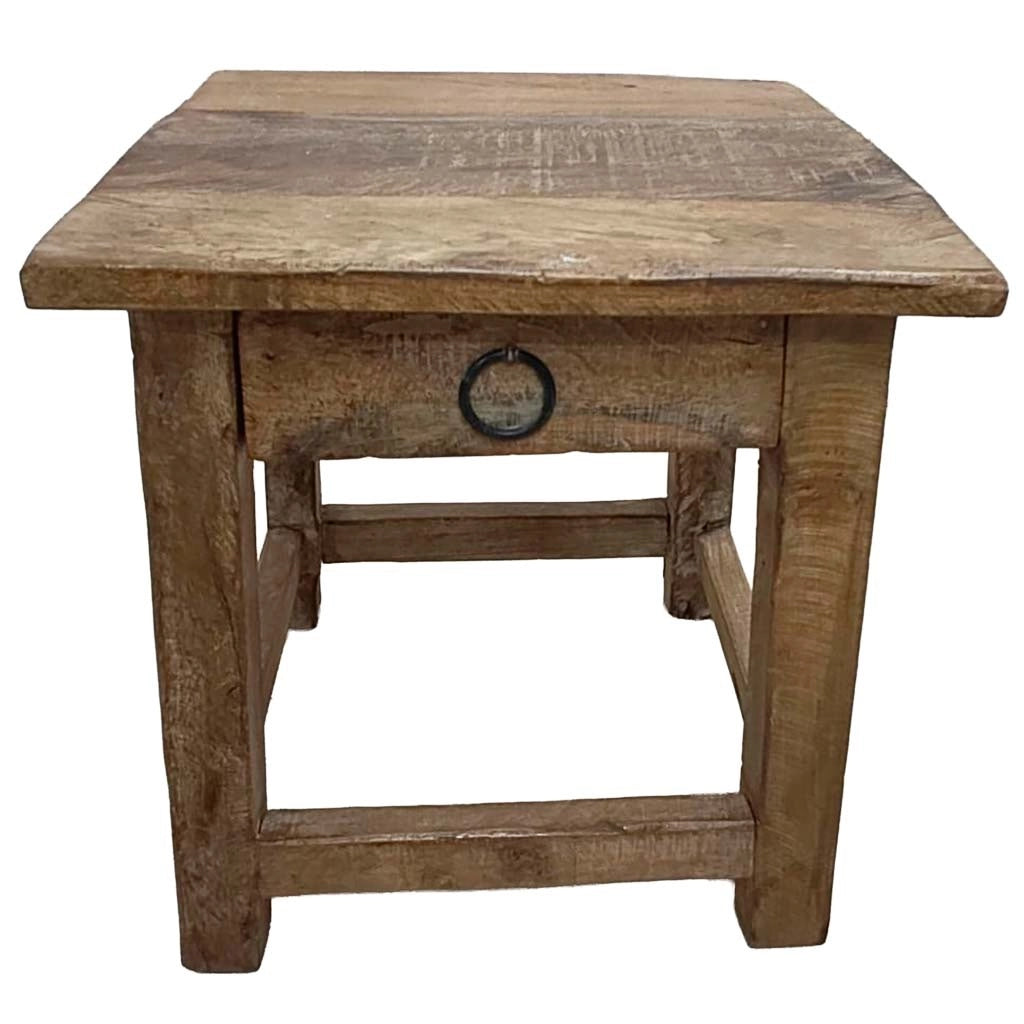 Sgabello con cassetto in legno con finitura artigianale marrone 25x25x29 h cm