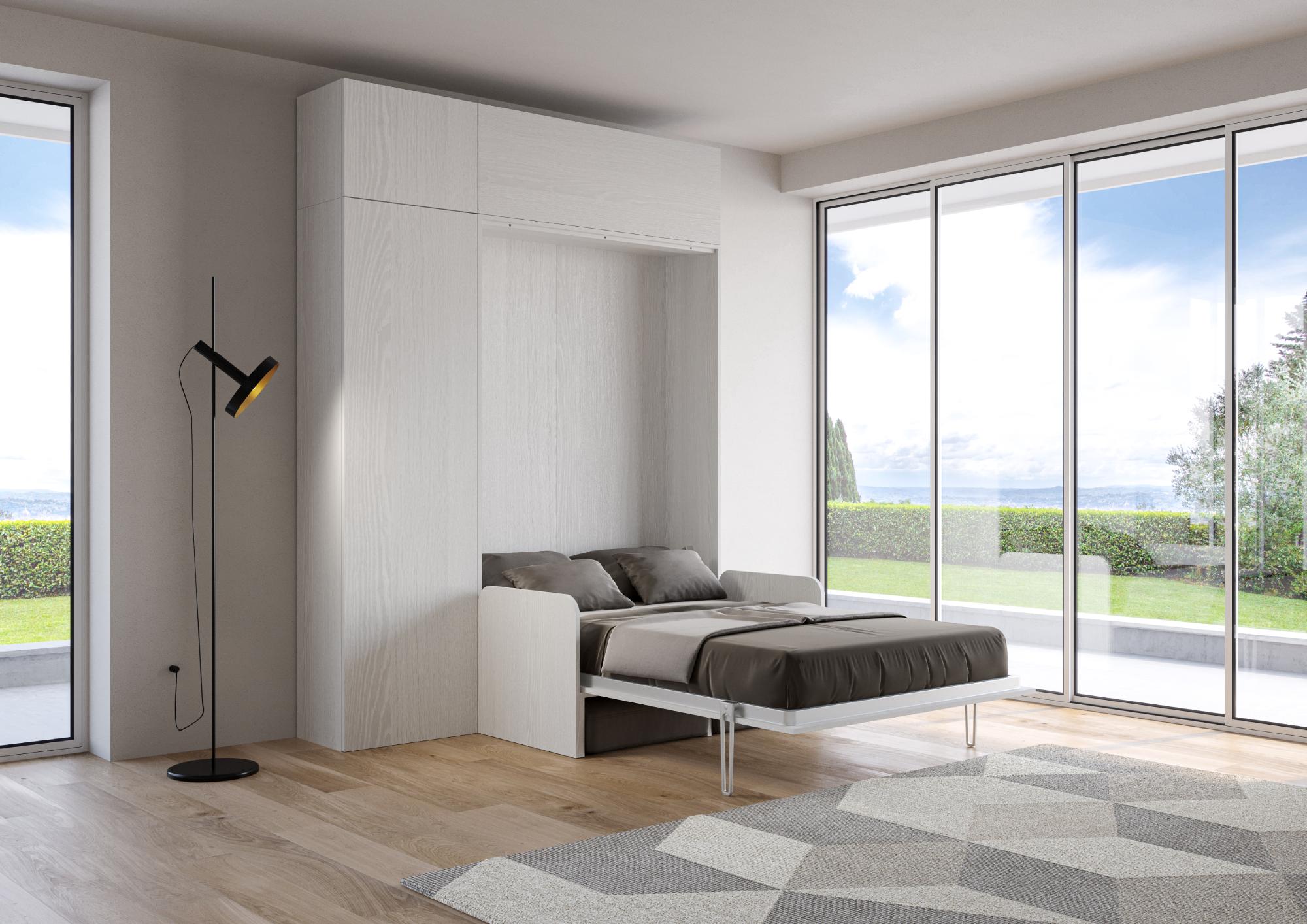 Letto 1 Piazza e Mezzo a Scomparsa Salvaspazio con Sofà Kentaro H250 cm Bianco