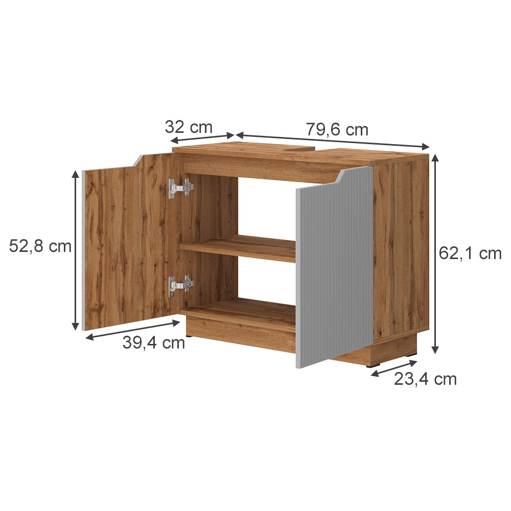 Vicco Mobile sottolavabo per bagno Rovere/grigio a righe 79.6 x 62.1 cm con 2 porte