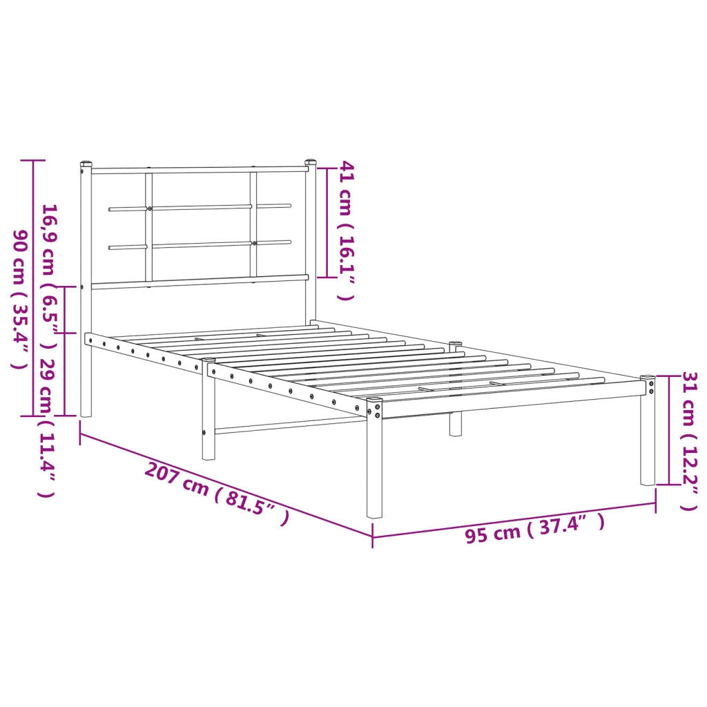 Giroletto con Testiera Metallo Bianco 90x200 cm 355603