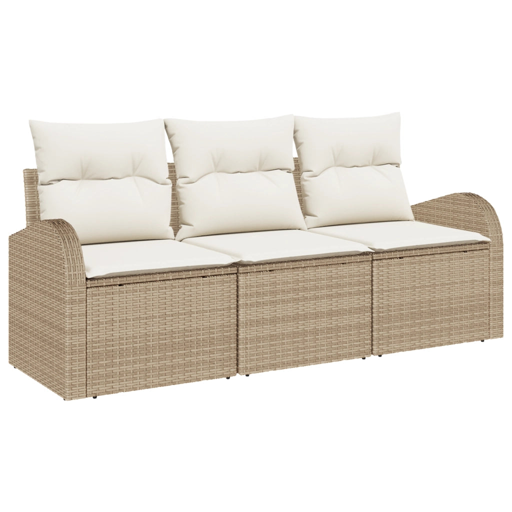 Set divano da giardino 3 pezzi con cuscini Beige Polyrattan