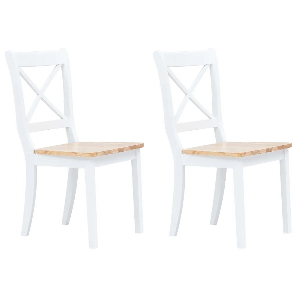 Sedie da Pranzo 2 pz Bianco e Legno Chiaro in Massello di Hevea cod mxl 31483