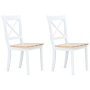 Sedie da Pranzo 2 pz Bianco e Legno Chiaro in Massello di Hevea cod mxl 31483