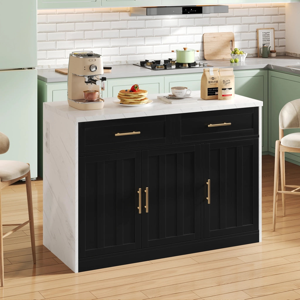 Isola da cucina 120x60x91 cm con bar, prese elettriche, USB e ripiani regolabili