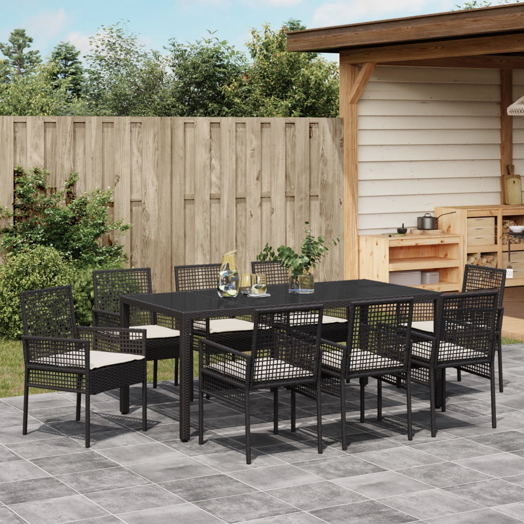 Set da Pranzo da Giardino in 9 Pezzi Polyrattan Nero