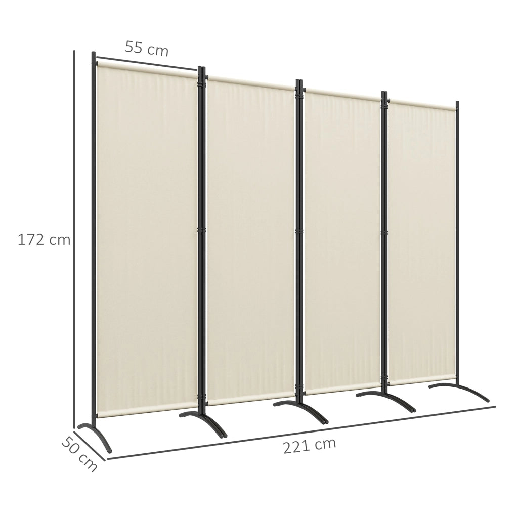 Paravento da Esterno e Interno a 4 Pannelli Pieghevole 221x50x172cm Crema