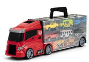 Veicoli-Fast Wheels Bisarca porta auto,con 6 veicoli e maniglia,Giocheria colore casuale-Eta 3+