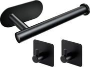 Supporto per i rulli di carta igienica in acciaio inossidabile 304, nero, set – Supporto per i rulli di carta igienica autoadesivo con 2 ganci autoadesivi – Supporto per i rulli di carta igienica senza perforazione per bagno e cucina