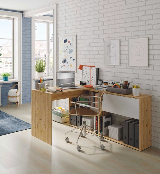 Scrivania-libreria 3 posizioni rovere nodi-bianco