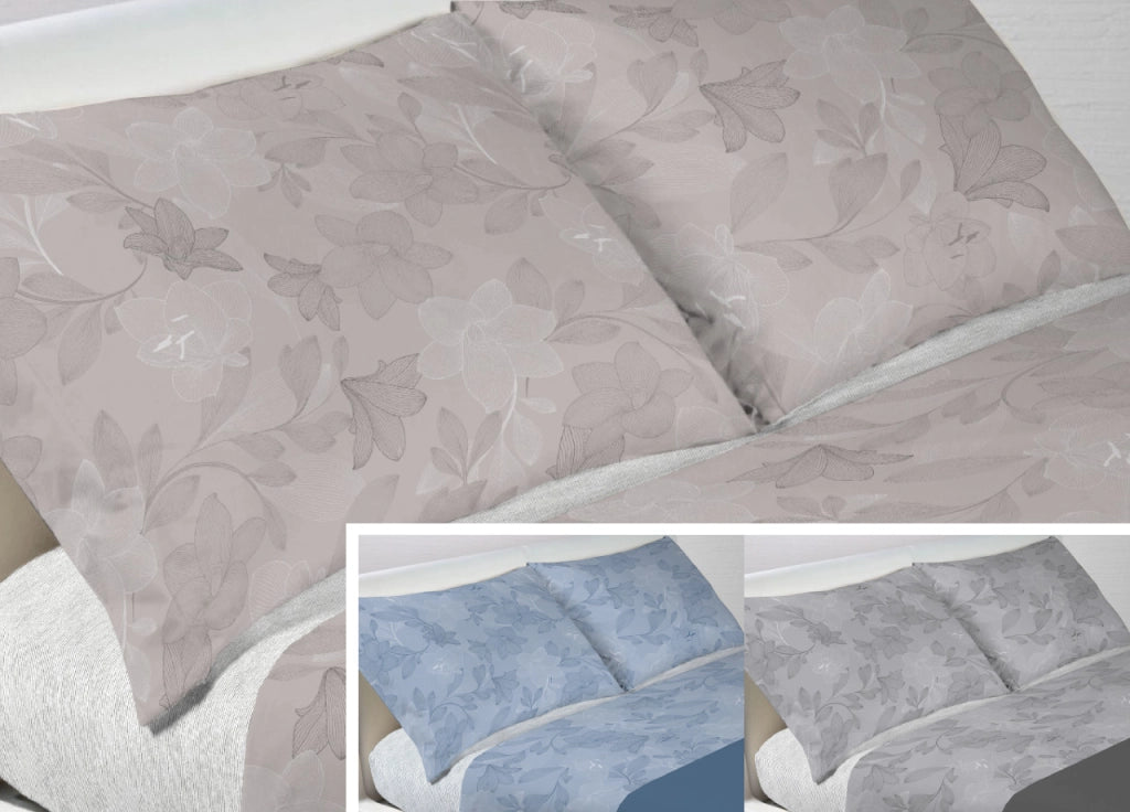 Coppia Federe Cuscino Letto Bottoni Laterali 100% Cotone Disegno Lily - Federe - Blu