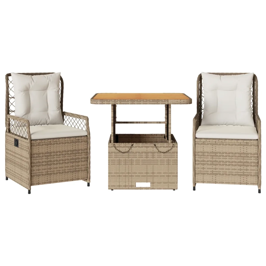 Set da Pranzo da Giardino 3 pz con Cuscini Beige in Polyrattan 3262919