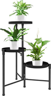 Plantenrek 3 livelli con contenitori per piante - supporto per piante con vasi per fiori - gabbia per piante decorativa per interni e esterni - giardino balcone (nero)