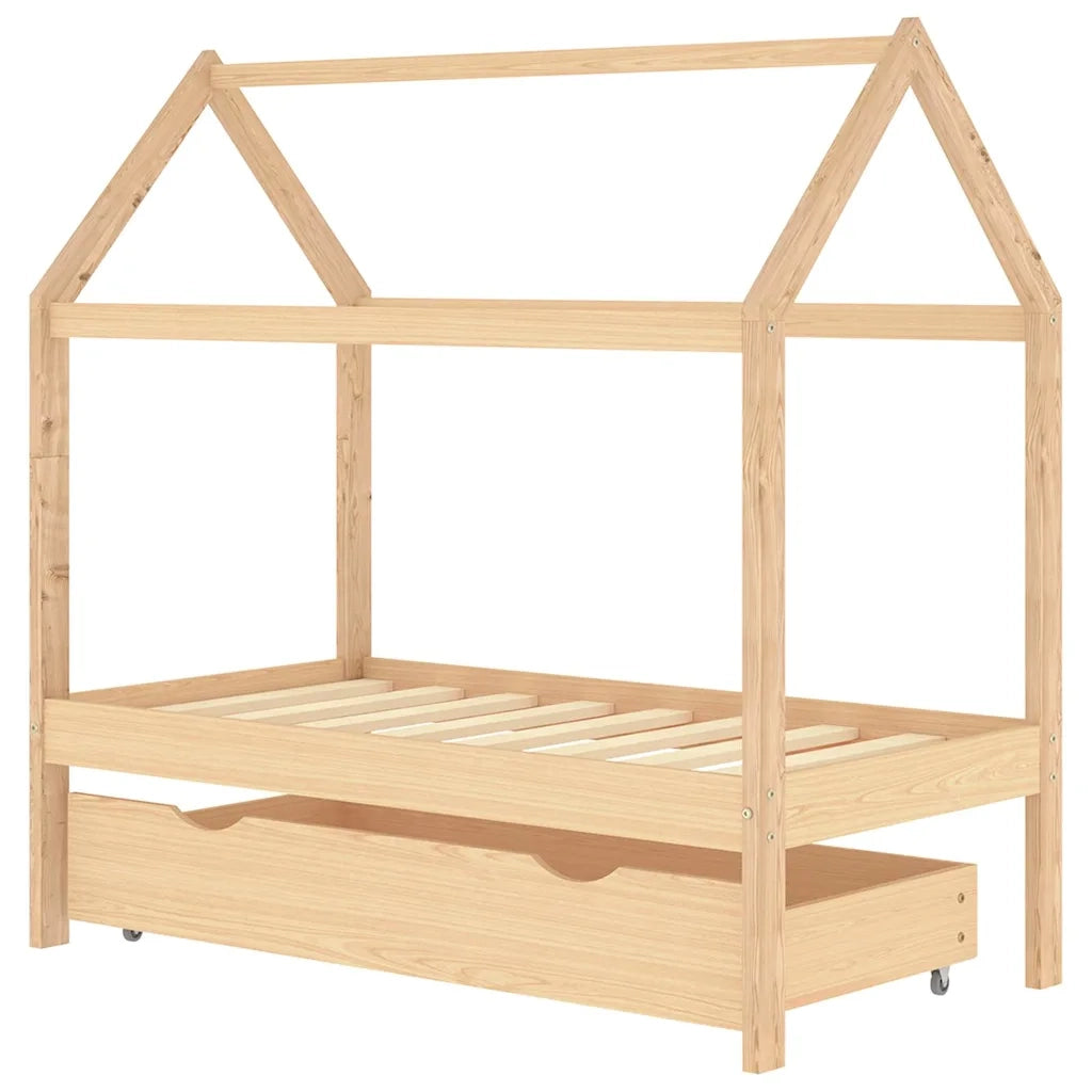 Giroletto per Bambini con Cassetto-Struttura Letto Bambini con contenitore in Pino Massello 70x140 cm