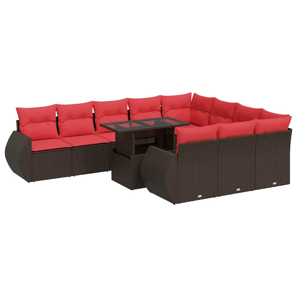 Set Divani Giardino 11 pz con Cuscini Polyrattan Marrone Acacia 3326715