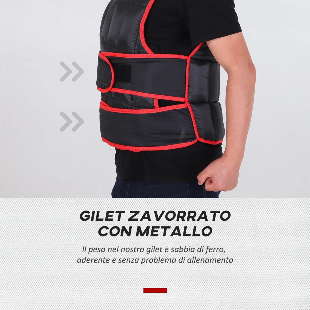 EasyComfort Giubbotto Zavorrato 20kg Unisex 38 Pesi Singoli, Imbottitura, Chiusure, Nero e Rosso
