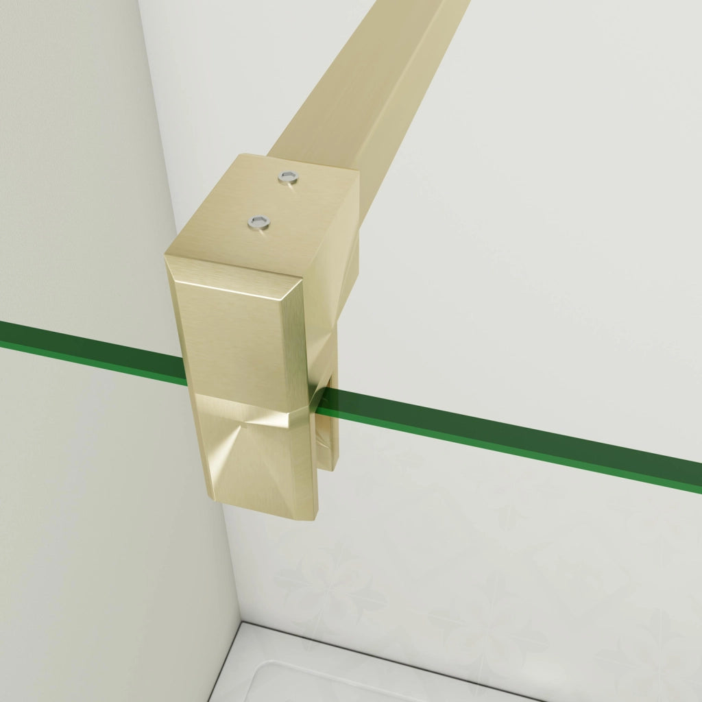 Box Doccia Walk In 80x200 cm Parete Fissa Vetro 8 mm Trasparente Anticalcare Oro Spazzolato Barra Stabilizzatrice 90 cm
