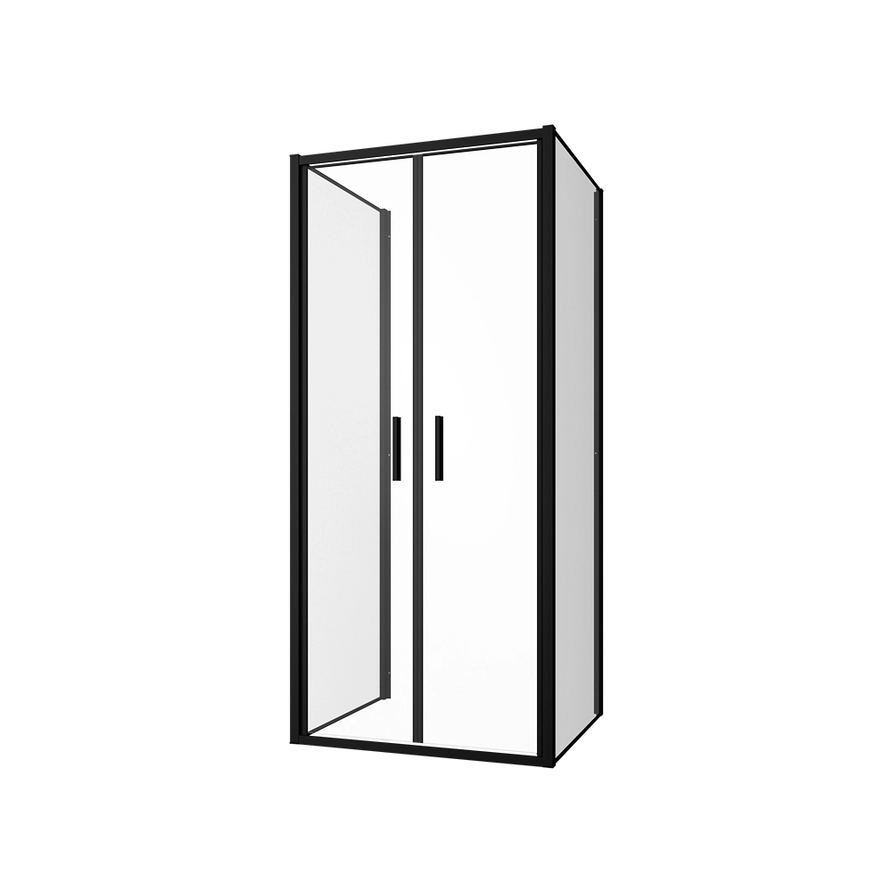 Box doccia tre lati 80x80x80cm con porta saloon profili nero opaco e vetro 6mm trasparente h190 | Portofino