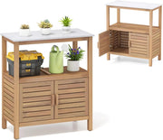 Armadio da esterno in legno massello, mobile portaoggetti con piattaforma, tavolo da invaso da giardino con armadio ad anta 80 x 40 x 90,5 cm, per balcone, ingresso, portico, cortile