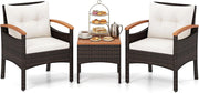 Set di Mobili a 3 Pezzi, Set da Bistrot in Rattan per Esterni con Tavolino, Cuscini Morbidi, Set da Conversazione in Legno d'Acacia per Patio, Cortile, Bordo Piscina (Bianco)
