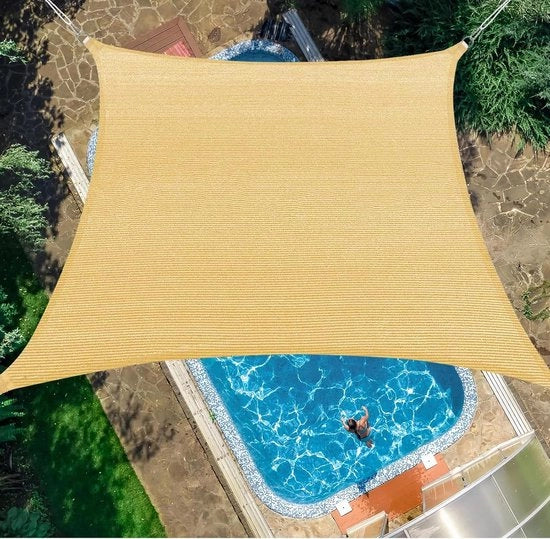 Ombrellone solare rettangolare - Impermeabile - 95% Blocco UV - Giallo chiaro - 2 x 4 m - Corda inclusa