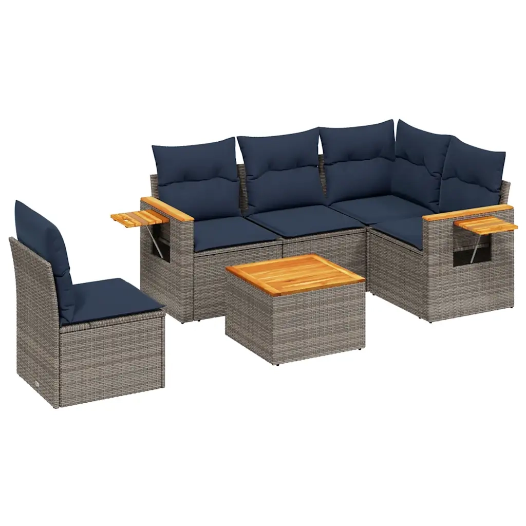Set Divani da Giardino 6 pz con Cuscini Grigio in Polyrattan