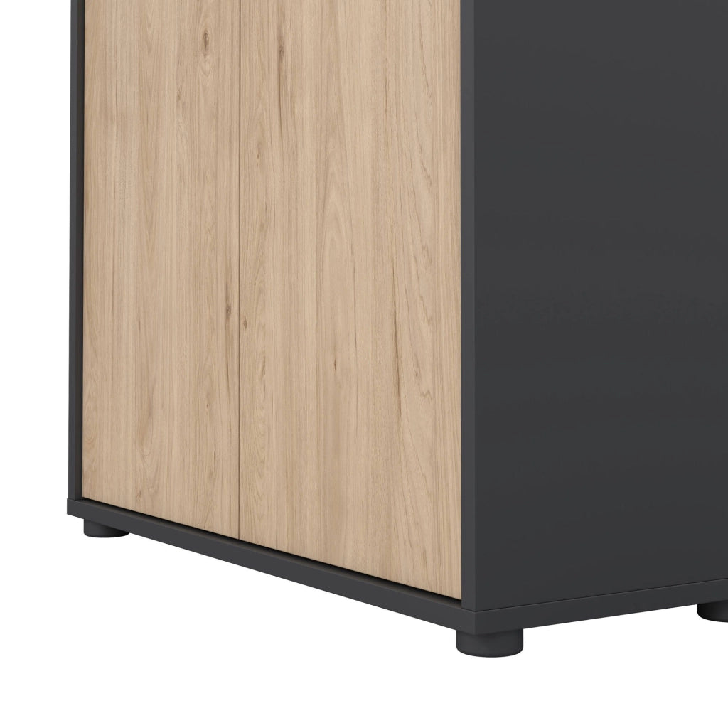 Credenza Canossa, Buffet da soggiorno, Madia da salotto, Dispensa da cucina, 80x34 h124 cm, Rovere e Grigio