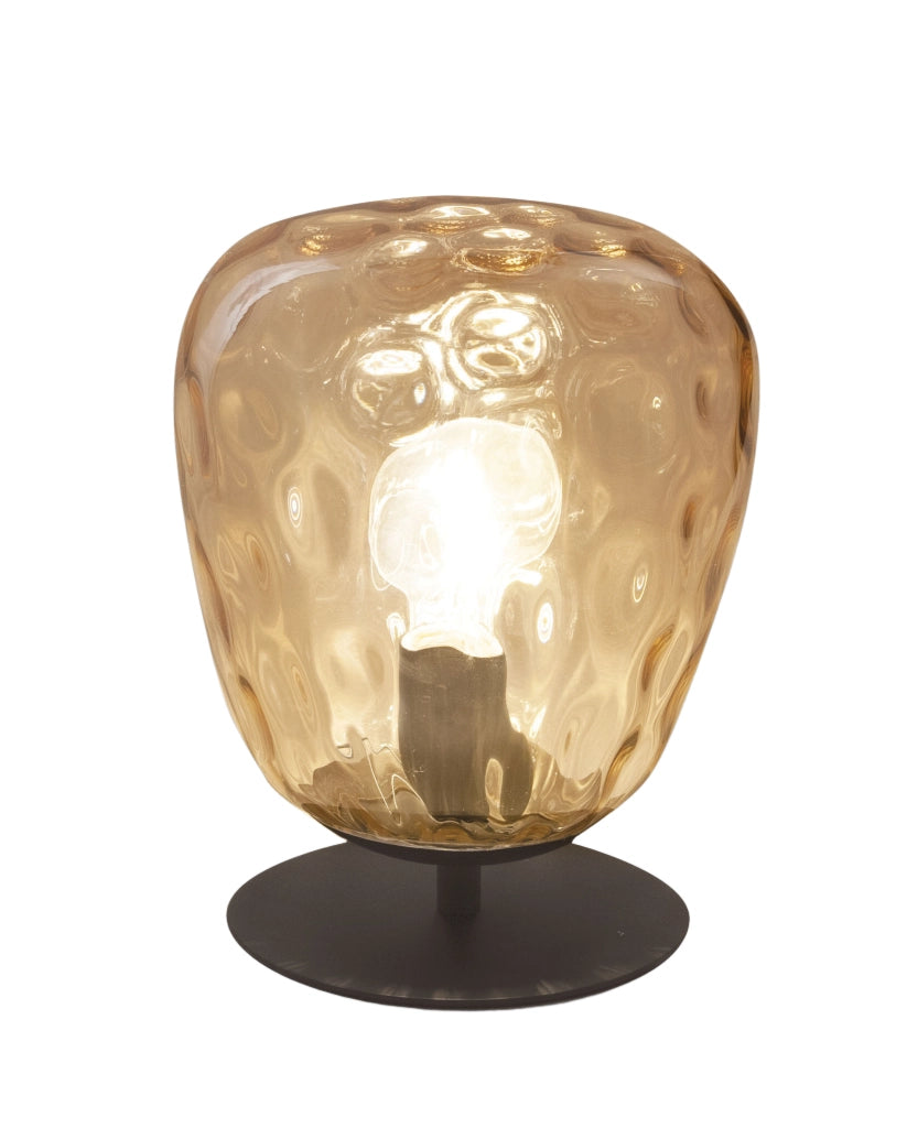 Gisella Lampada da Tavolo in Vetro Soffiato e Metallo Colore Ambra E27 40W - Elegante Illuminazione d'Interni di Design Moderno e Raffinato