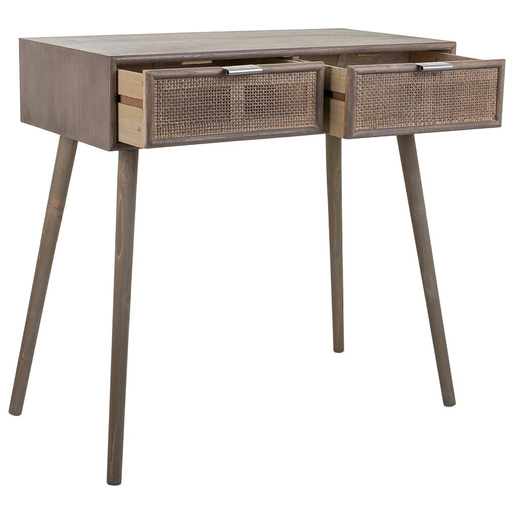 Mobile da ingresso in legno e griglia in bambù con 2 cassetti grigi 80x42x79h