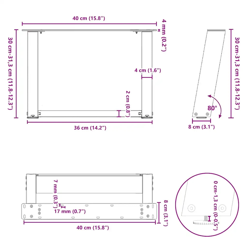 Gambe per Tavolino da Caffè a Forma di U 2 pz Acciaio Naturale 40x(30-31) cm Acciaio 4012743