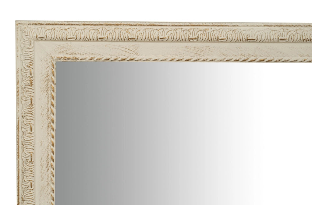 Biscottini Specchio Specchiera da parete e appendere verticale/orizzontale L90xPR4xH120 cm finitura bianco anticato
