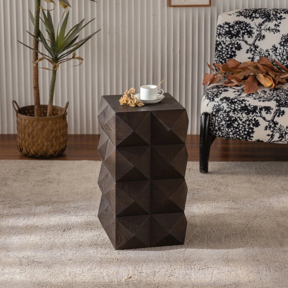 Comodino Vintage in Legno con Pattern in Rilievo ¨C MINIMAL ¨C Marrone, 60 cm